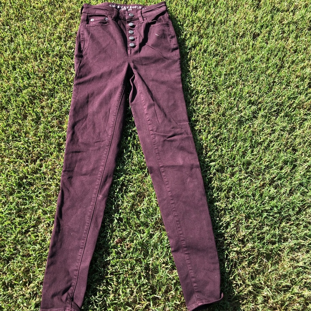 Dark Red High Rise American Eagle Jean